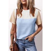 Light Blue Rib Textured Colorblock T Shirt - L thumbnail