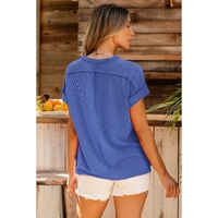 Dark Blue Textured Knit Exposed Stitching T-shirt - S thumbnail