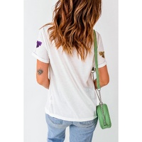 White Mardi Gras Sequin Bow Knot Crew Neck T Shirt - XL thumbnail
