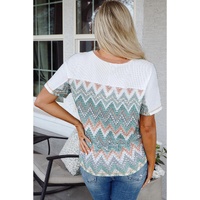 White Chevron Patchwork Raglan Sleeve Knitted T Shirt - XL thumbnail