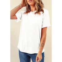 White Casual Plain Crew Neck Tee - XL thumbnail