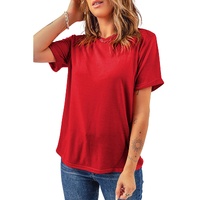 Red Casual Plain Crew Neck Tee - 2XL thumbnail