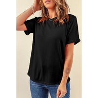 Black Casual Plain Crew Neck Tee - M thumbnail