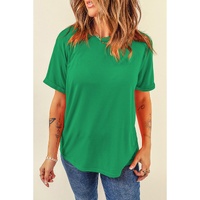 Bright Green Casual Plain Crew Neck Tee - 3XL thumbnail