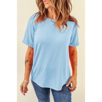 Light Blue Bright Casual Plain Crew Neck Tee - 2XL thumbnail