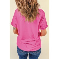Sachet Pink Bright Casual Plain Crew Neck Tee - 2XL thumbnail