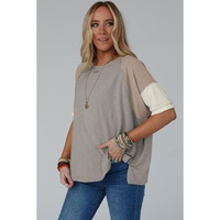 Simply Taupe Exposed Seam Colorblock Loose Tee - M thumbnail