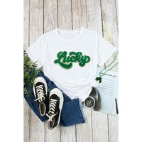 White St. Patrick Lucky Chenille Glitter Patched Graphic T Shirt - M thumbnail
