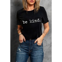 Black be kind Letter Print Round Neck Casual T Shirt - S thumbnail