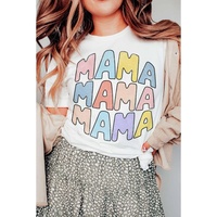 White MAMA Slogan Print Crew Neck Casual T Shirt - M thumbnail