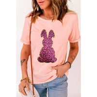 Pink Sequined Leopard Bunny Easter Graphic Tee - M thumbnail