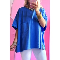 Blue Patched Pocket Exposed Seam Oversize T-shirt - L thumbnail