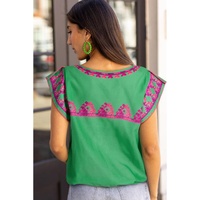Rose Boho Abstract Print U Neck Cap Sleeve T Shirt - M thumbnail