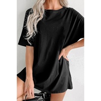 Black Solid Color Round Neck Basic Tunic T Shirt - M thumbnail