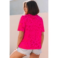 Rose Leopard Frilly V Neck Short Sleeve Blouse - L thumbnail