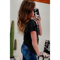 Black Layered Ruffle Short Sleeve Round Neck Top - M thumbnail