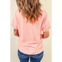 Pink Bow Knots Print Slim Fit Crew Neck T Shirt - L thumbnail
