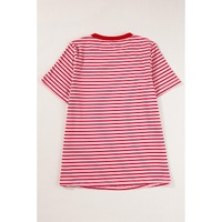 Pink Stripe Crew Neck Casual T Shirt - L thumbnail