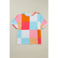 Light Blue Waffle Knit Colorblock Loose T Shirt - S thumbnail