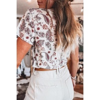 White Vintage Paisley Mock Neck T Shirt - L thumbnail