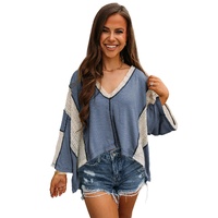 Ashleigh Blue Crochet Detail Exposed Seam High Low Loose Top - L thumbnail