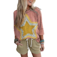 Rose Tan Floral Starbust Exposed Seam Mineral Wash Top - M thumbnail