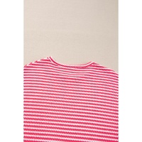 Rose Stripe Round Neck Drop Shoulder Long Sleeve Top - S thumbnail