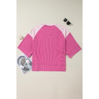 Bright Pink Textured Colorblock 3/4 Sleeve Oversize Top - L thumbnail