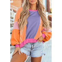 Orchid Petal Colorblock Patchwork Exposed Stitching Oversize Top - 2XL thumbnail
