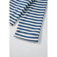 Sky Blue Stripe Chest Pocket Buttoned Back Notched V Neck Top - L thumbnail