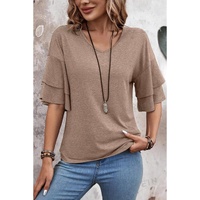 DUNE Solid Colour V-Neck Double Layer Sleeve Loose T-Shirt - 2XL thumbnail