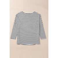 Gray Stripe Drop Sleeve Round Neck Oversized Long Sleeve Top - L thumbnail