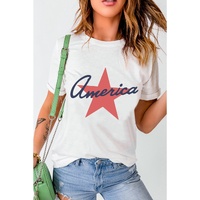 White America Star Shape Print O Neck Loose Fit T Shirt - S thumbnail