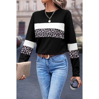 White Leopard Colorblock Patchwork Crew Neck Long Sleeve Tee - L thumbnail
