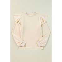 Jet Stream Solid Color Ruffled Shoulder Long Sleeve Blouse - L thumbnail
