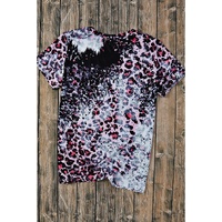 Pink Cowgirls Boots Leopard Bleached Crew Neck T Shirt - L thumbnail