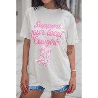White Support Your Local Cowgirls Boots Print Crewneck Tee - 2XL thumbnail