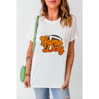 White Chenille Game Day Rugby Football Pattern Crewneck T Shirt - M thumbnail