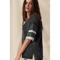 Black Varsity Stripe Half Sleeve Vintage Tee - L thumbnail