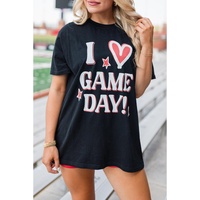 Black I Love GAME DAY Heart Printed Crewneck T Shirt - XL thumbnail