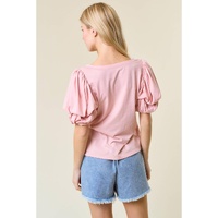 Light Pink Scoop Neck Bubble Sleeve Tee - L thumbnail
