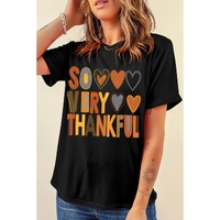 Black So Very Thankful Heart Printed Crewneck Thanksgiving T Shirt - S thumbnail