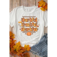 Khaki thankful Crew Neck Thanksgiving Graphic Tee - M thumbnail