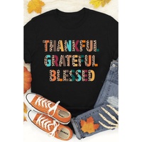 Black Thankful Grateful Blessed Leopard Print Crewneck T Shirt - 2XL thumbnail