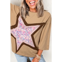 Camel Floral Star Patchwork 3/4 Long Sleeve Top - L thumbnail