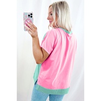 Mint Green Two Tone Half Buttons Collared T Shirt - L thumbnail