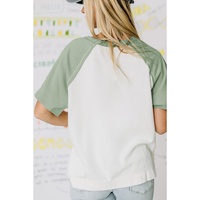 Clearly Aqua Colorblock Raglan Short Sleeve Half Buttons High Low T Shirt - L thumbnail