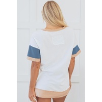 Multicolour Colorblock Patchwork Side Split Tunic T Shirt - M thumbnail