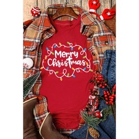 Red Merry Christmas Lights Print Crew Neck T Shirt - M thumbnail