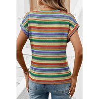 Multicolour Striped Pattern Twist Hem Short Sleeve Top - XL thumbnail